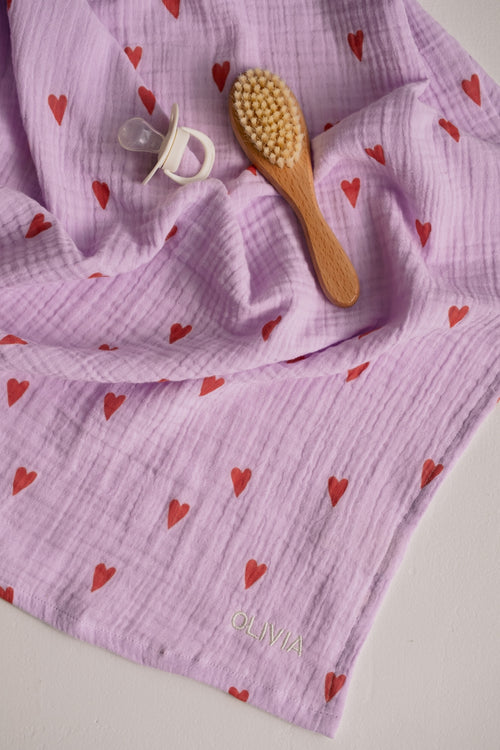 Mittlere Musselintücher mit Lila Hearts-Muster