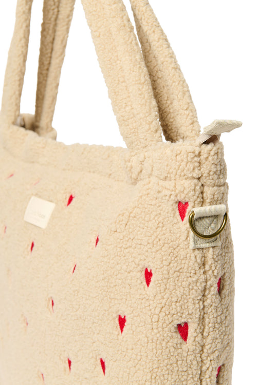 Teddy Hearts-Wickeltasche | Ecru