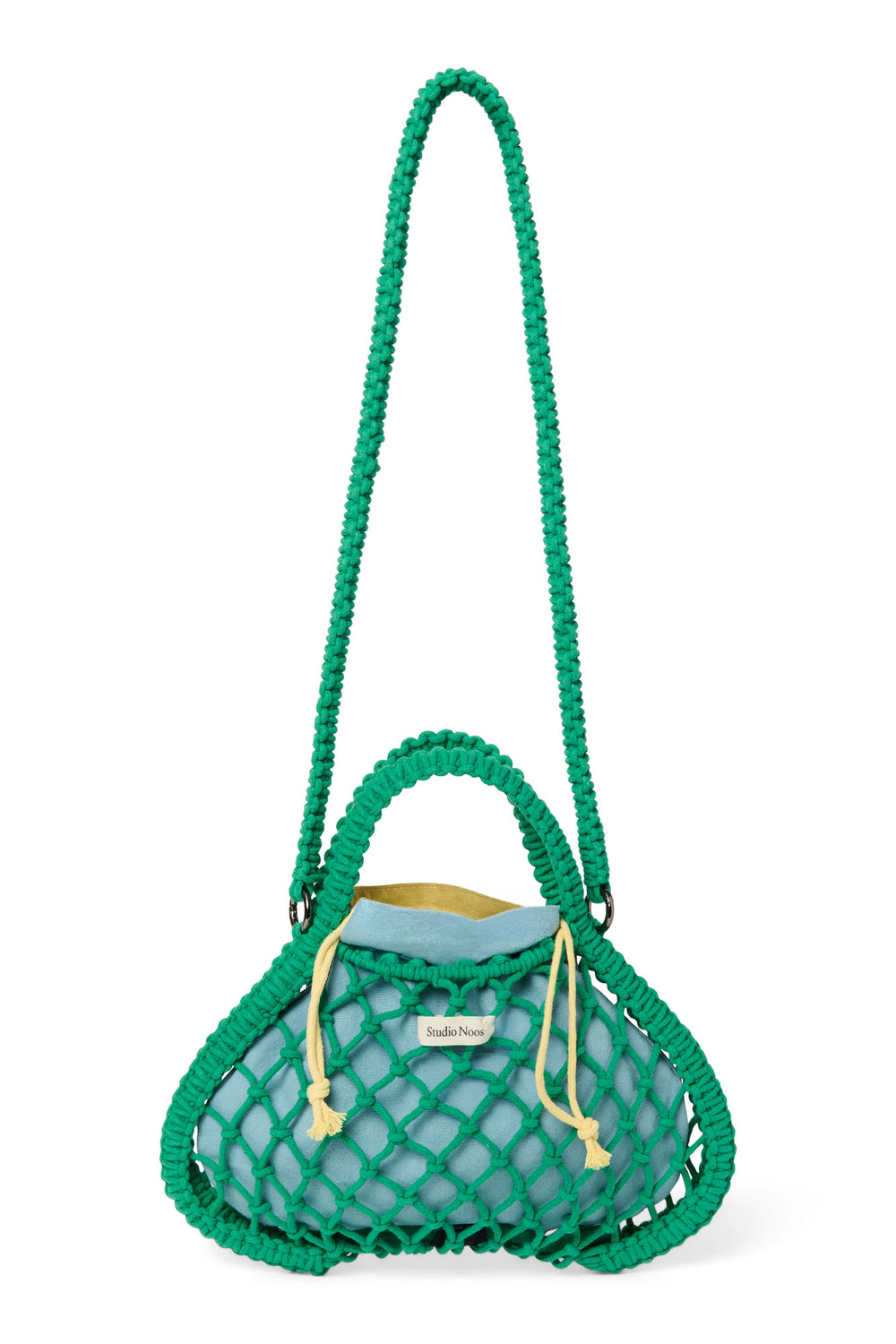 Wende-Inlay in Blau-Gelb | Mini-Handtasche aus Makramee in Grün mit
