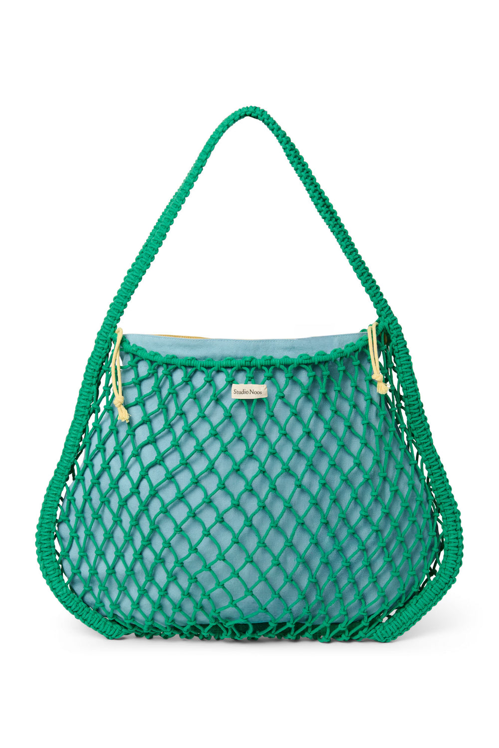 Wende-Inlay in Blau-Gelb | Macramé Mom-Bag in Grün mit