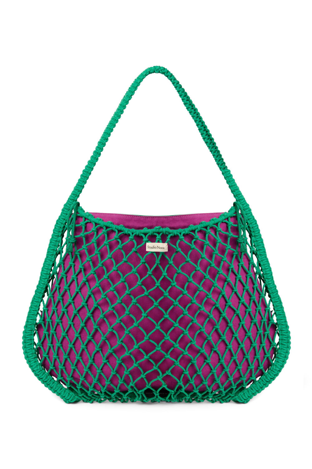 Wende-Inlay in Lila-Grün | Macramé Mom-Bag in Grün mit