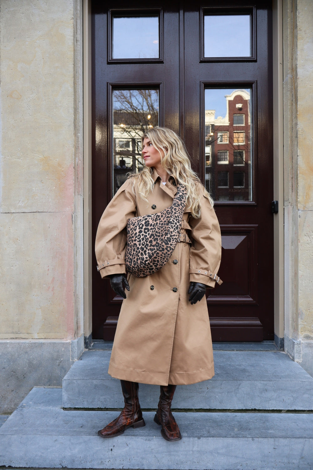 Brown Leopard Cotton-Umhängetasche