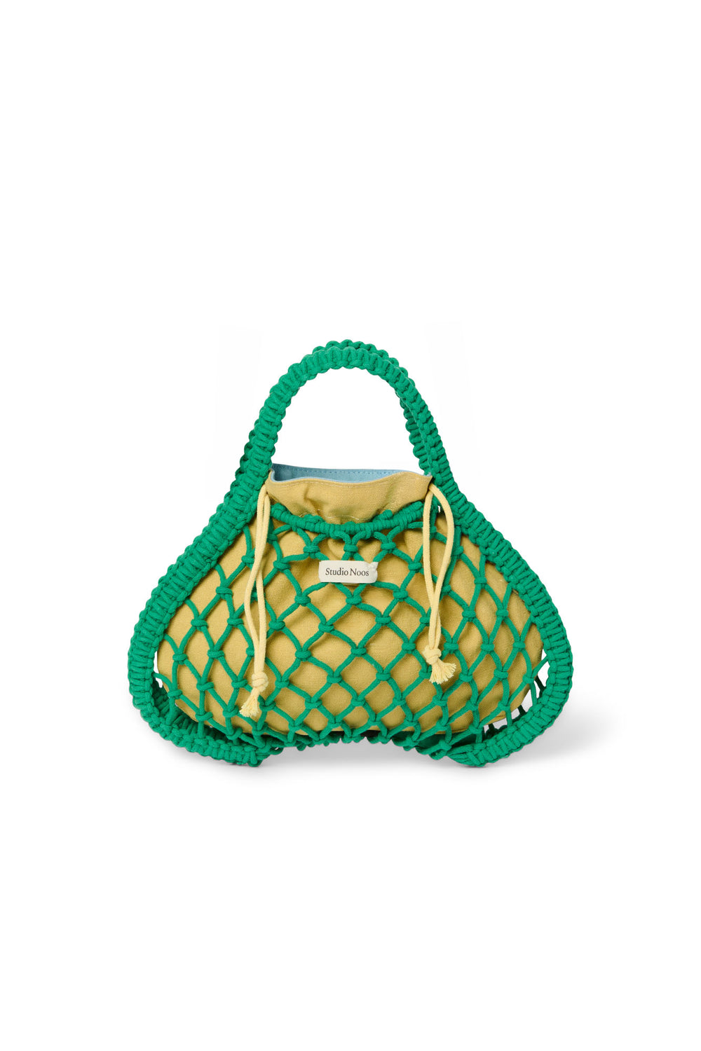Wende-Inlay in Blau-Gelb | Mini-Handtasche aus Makramee in Grün mit