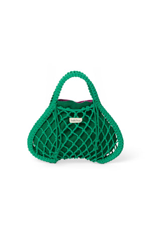 Wende-Inlay in Lila-Grün | Mini-Handtasche aus Makramee in Grün mit