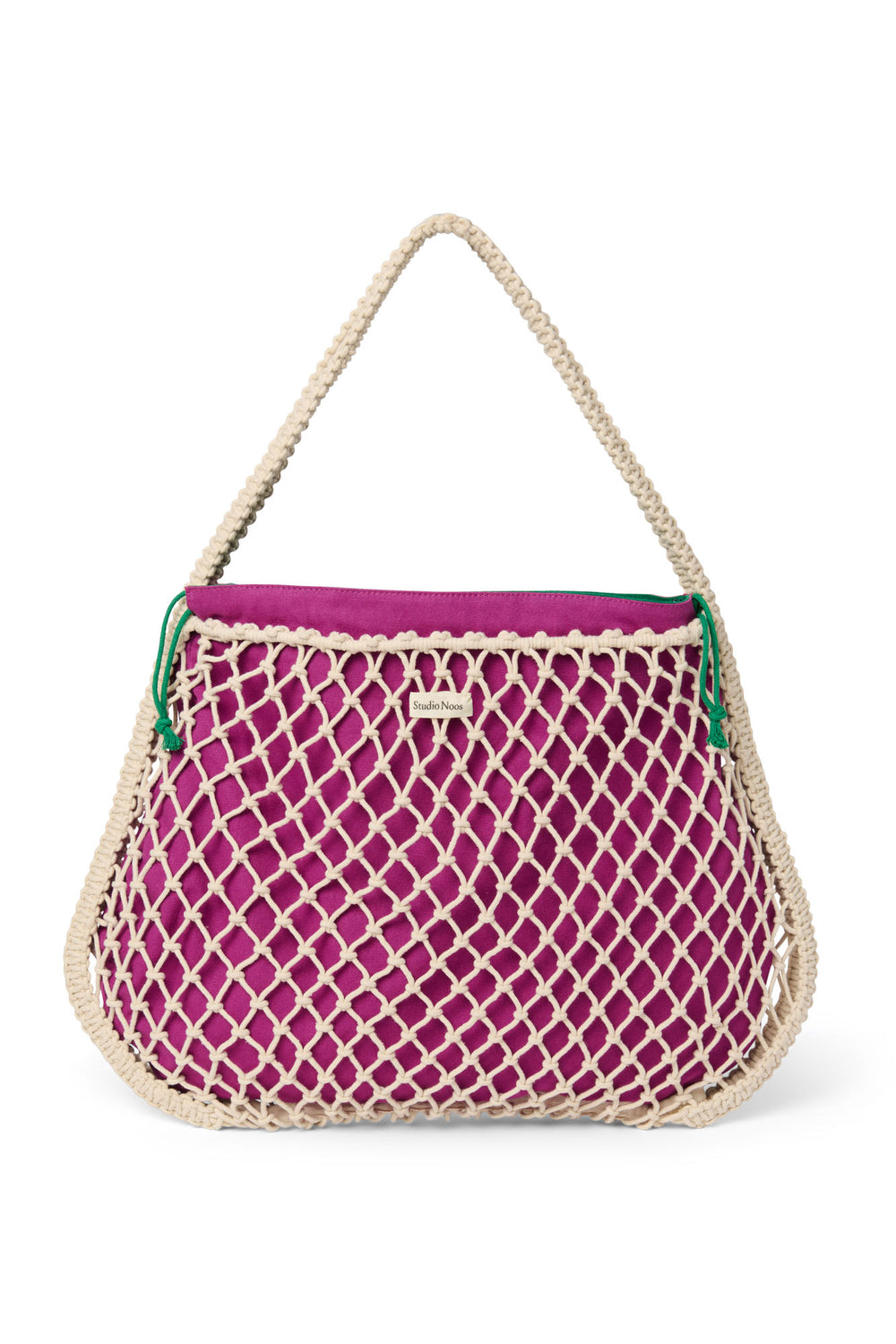Wende-Inlay in Lila-Grün | Mini-Handtasche aus Makramee in Natur mit