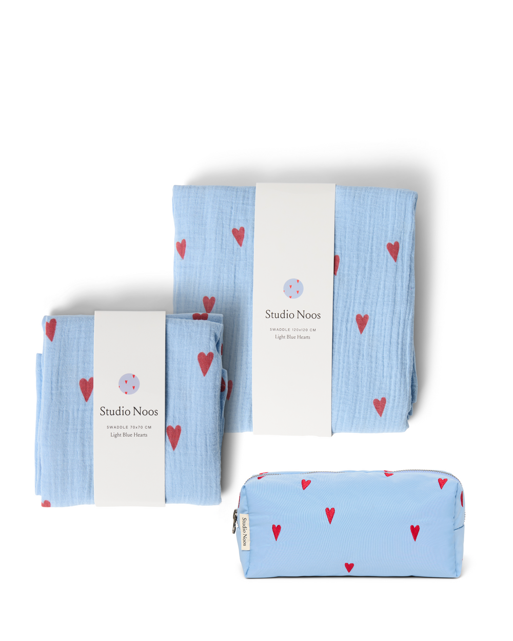 Newborn Essentials Geschenkset | Hellblaue Herzen