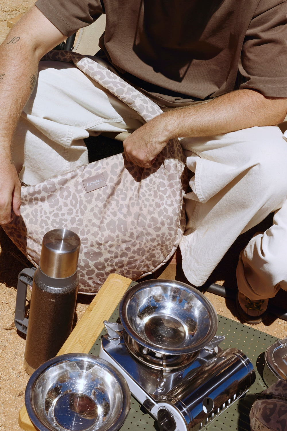 Puffy-Umhängetasche | Beige Leopard