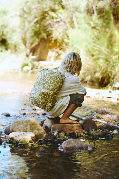 Green Leopard Cotton Midi-Rucksack