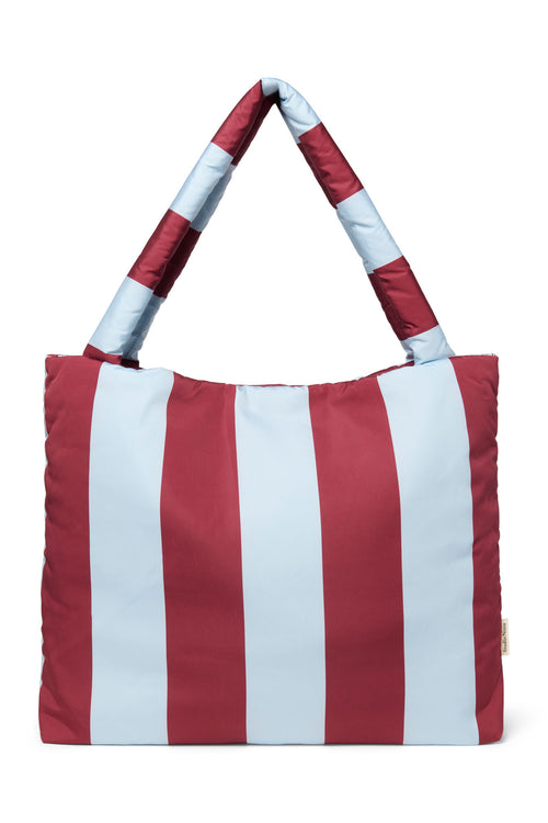 Bordeauxrot/Hellblau Bold Stripe Mom-Bag