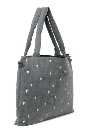 Denim-Wickeltasche | Graue Hearts