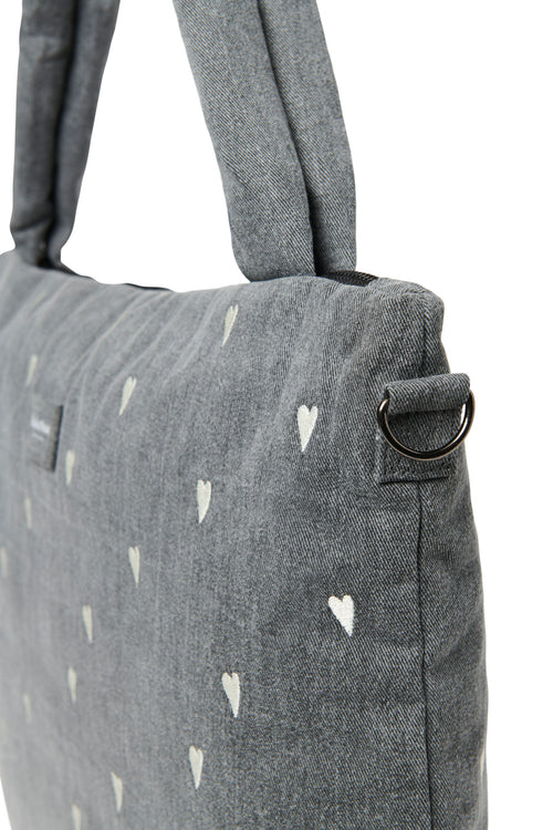 Denim-Wickeltasche | Graue Hearts