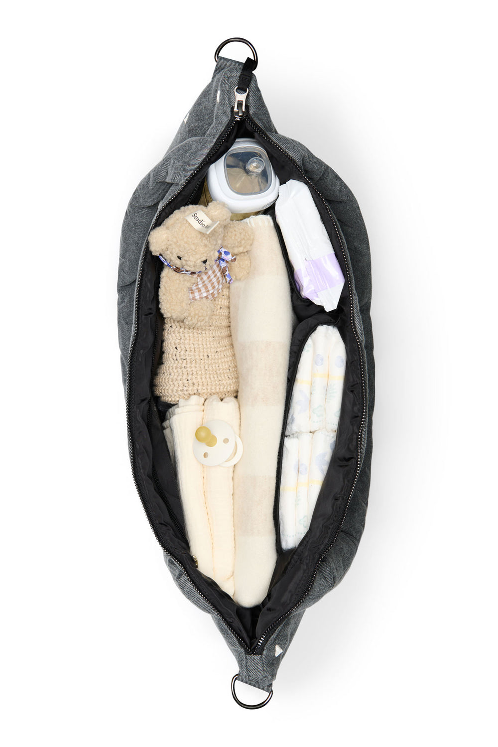 Denim-Wickeltasche | Graue Hearts