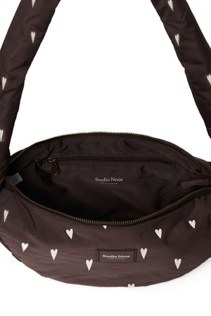 Braune Hearts Puffy Mini-Umhängetasche