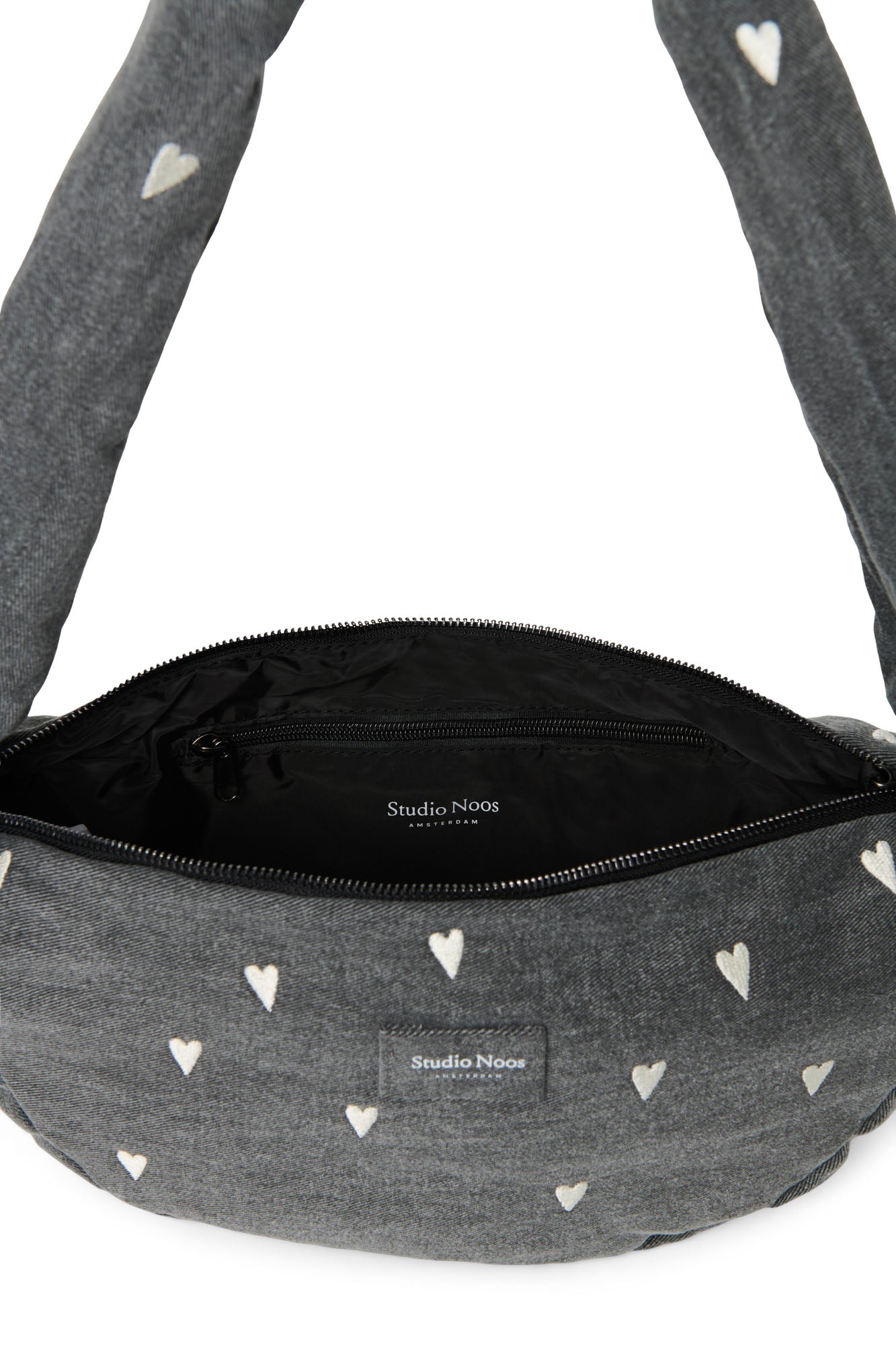 Grey Hearts Denim Mini-Umhängetasche
