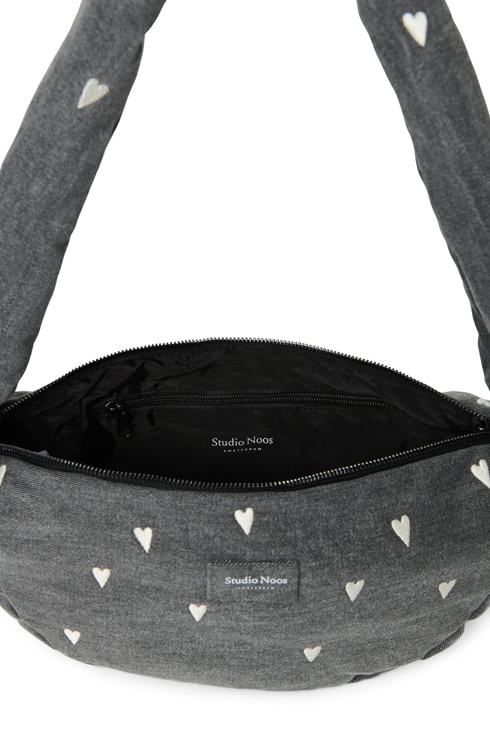 Grey Hearts Denim Mini-Umhängetasche