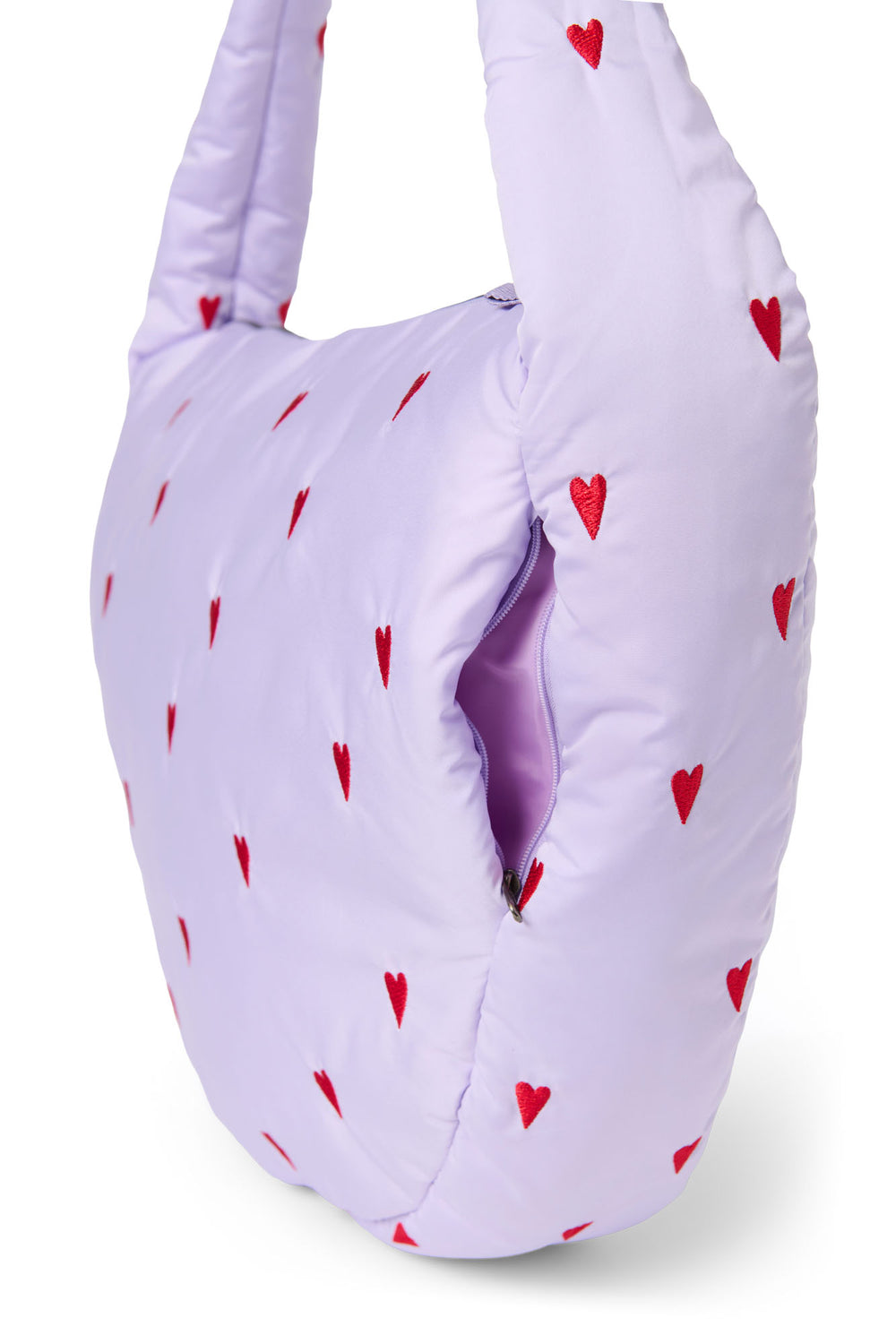 Lila Puffy-Umhängetasche mit Herzen