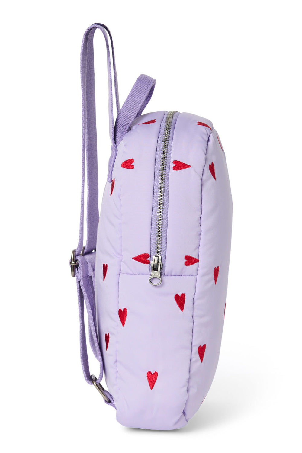 Lila puffy Mini-Rucksack mit Herzen