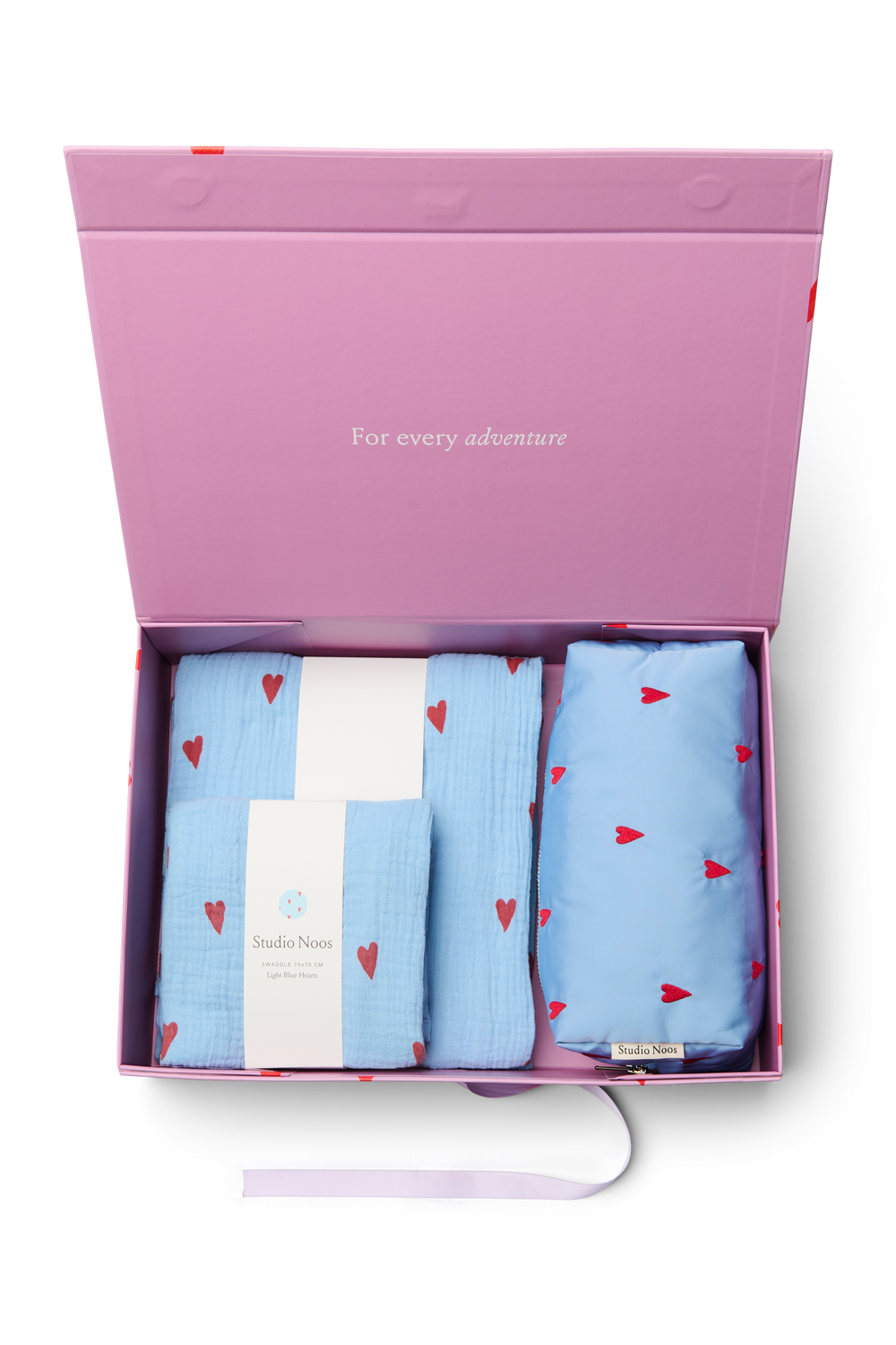 Newborn Essentials Geschenkset | Hellblaue Herzen