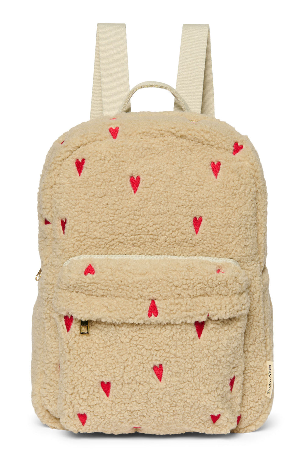 Wollweiße Teddy Herzen MIDI-Rucksack mit Fronttasche