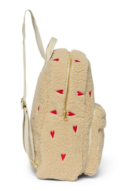 Wollweiße Teddy Herzen MIDI-Rucksack mit Fronttasche