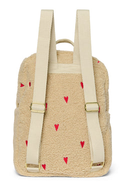 Wollweiße Teddy Herzen MIDI-Rucksack mit Fronttasche