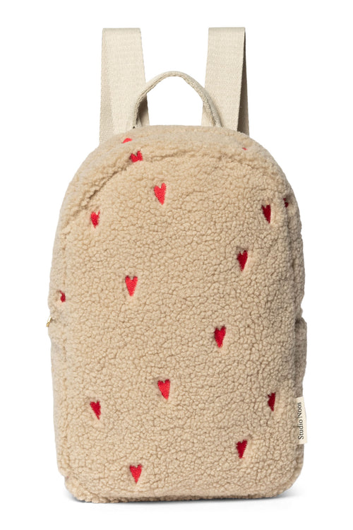 Wollweißer Teddy Herzen Mini-Rucksack