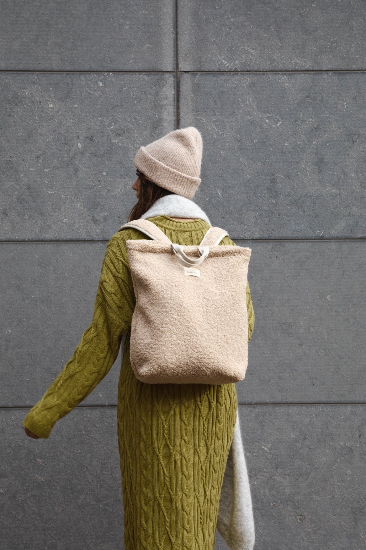 Wollweißer Teddy Maxi-Rucksack