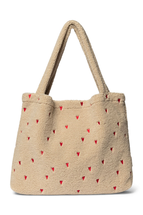 Wollweiße Teddy Herzen Mom Bag