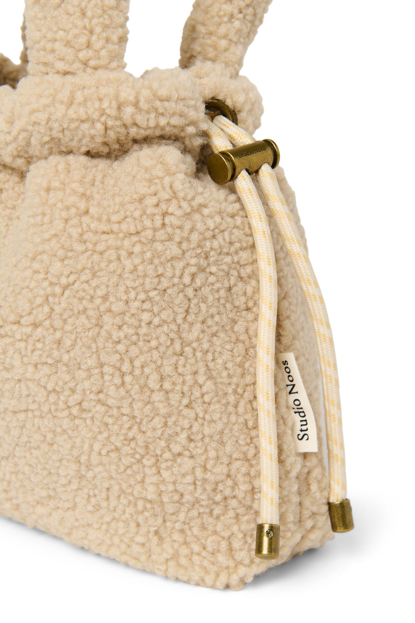 Ecru Teddy Drawstring Mini-Handtasche