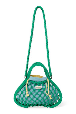 Wende-Inlay in Blau-Gelb | Mini-Handtasche aus Makramee in Grün mit