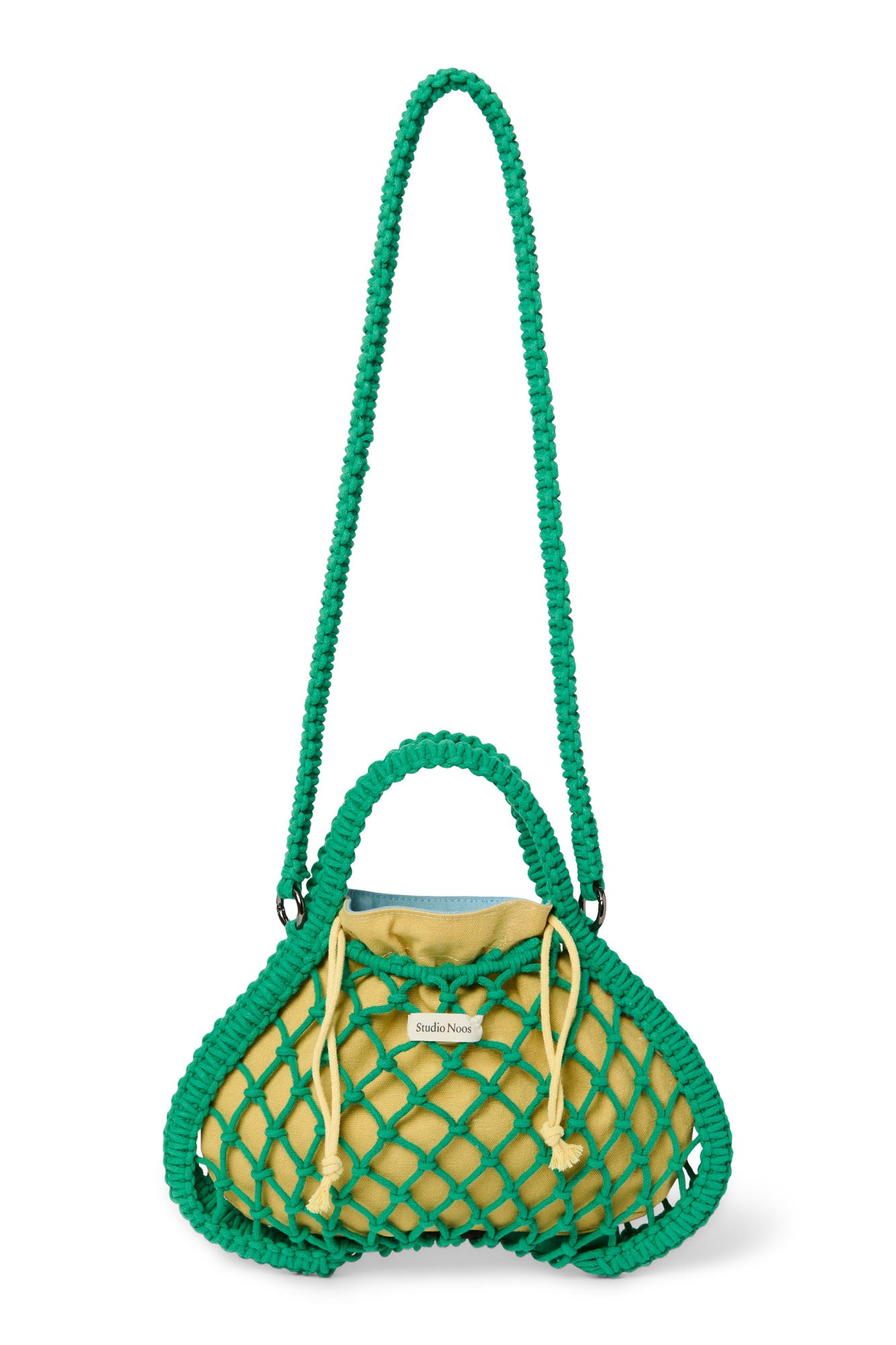Wende-Inlay in Blau-Gelb | Mini-Handtasche aus Makramee in Grün mit