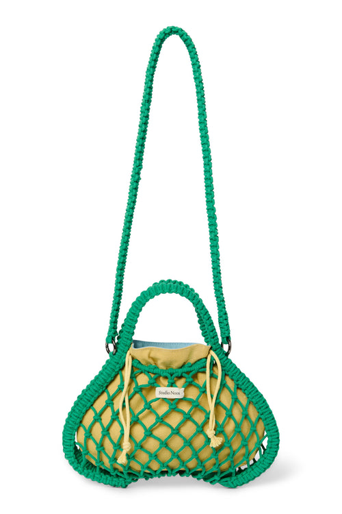 Wende-Inlay in Blau-Gelb | Mini-Handtasche aus Makramee in Grün mit