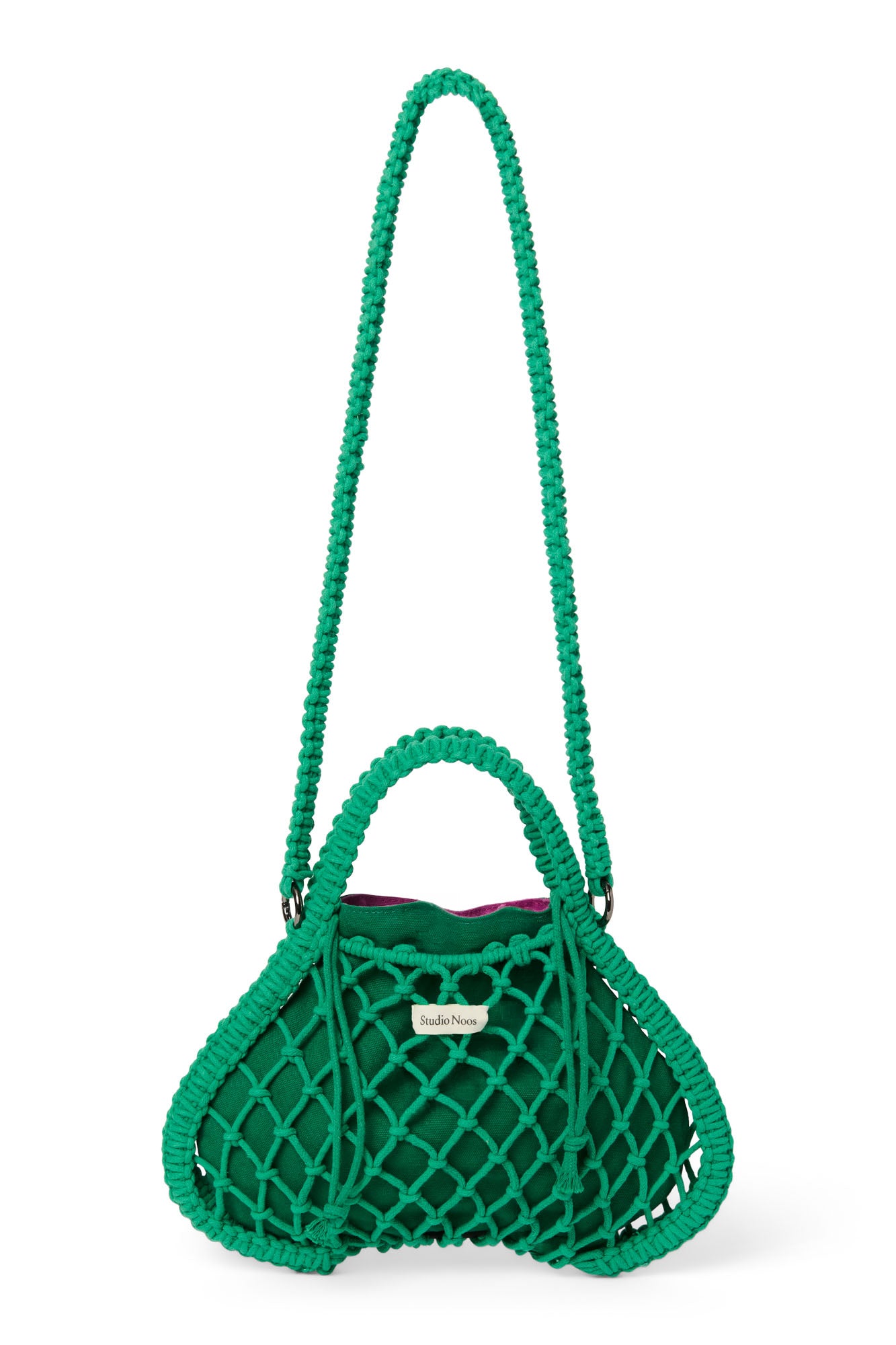 Wende-Inlay in Lila-Grün | Mini-Handtasche aus Makramee in Grün mit