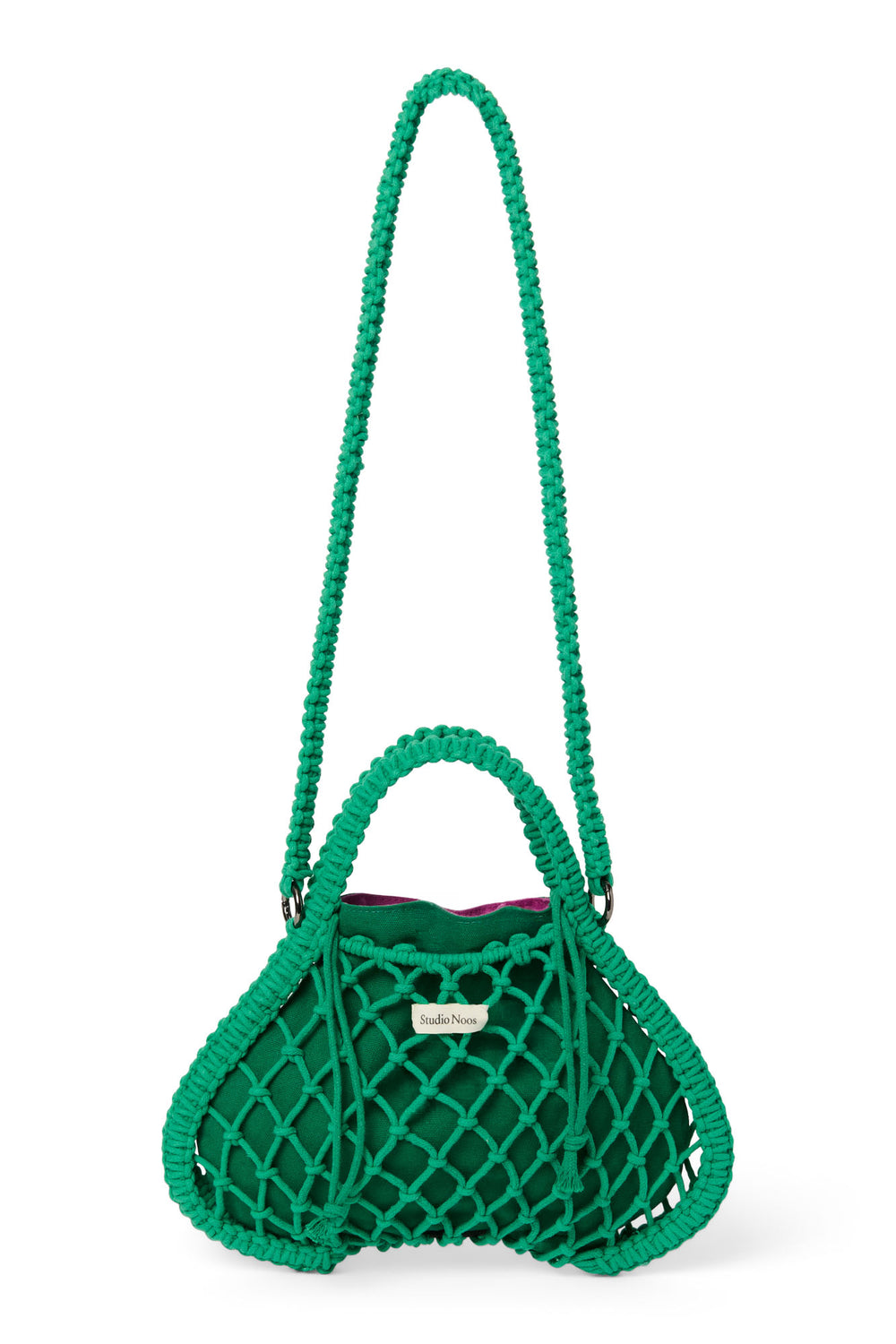 Wende-Inlay in Lila-Grün | Mini-Handtasche aus Makramee in Grün mit