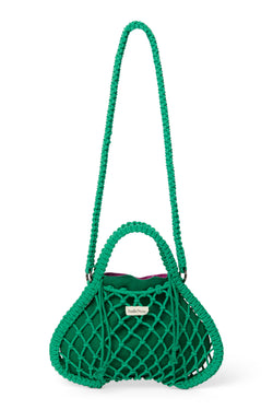 Wende-Inlay in Lila-Grün | Mini-Handtasche aus Makramee in Grün mit