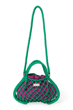 Wende-Inlay in Lila-Grün | Mini-Handtasche aus Makramee in Grün mit