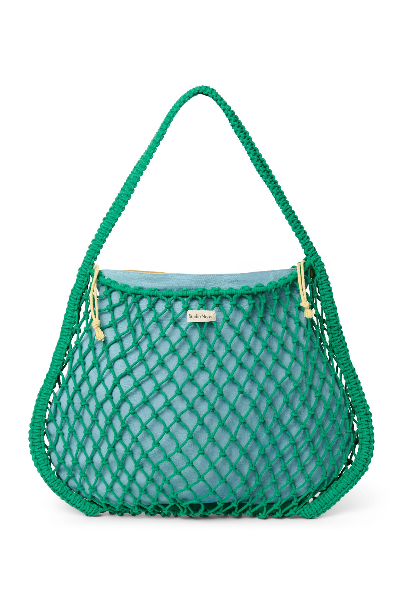 Wende-Inlay in Blau-Gelb | Macramé Mom-Bag in Grün mit
