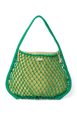 Wende-Inlay in Blau-Gelb | Macramé Mom-Bag in Grün mit