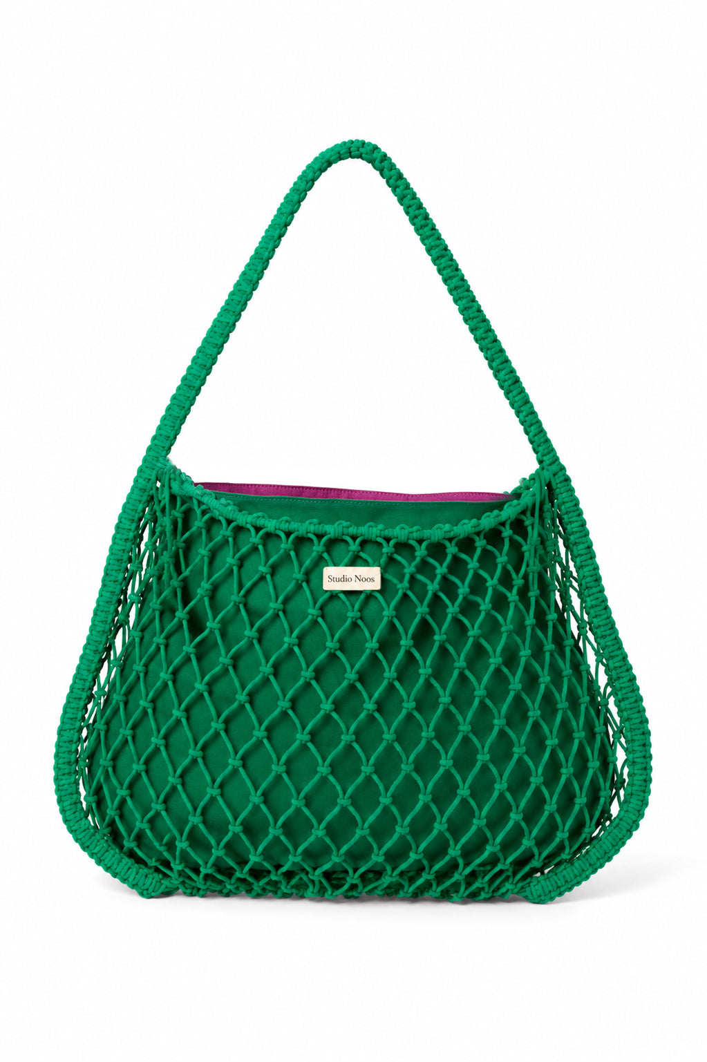 Wende-Inlay in Lila-Grün | Macramé Mom-Bag in Grün mit