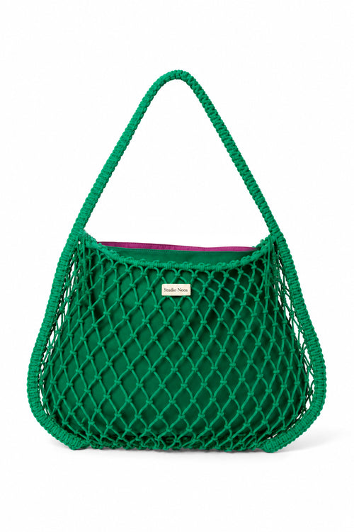 Wende-Inlay in Lila-Grün | Macramé Mom-Bag in Grün mit