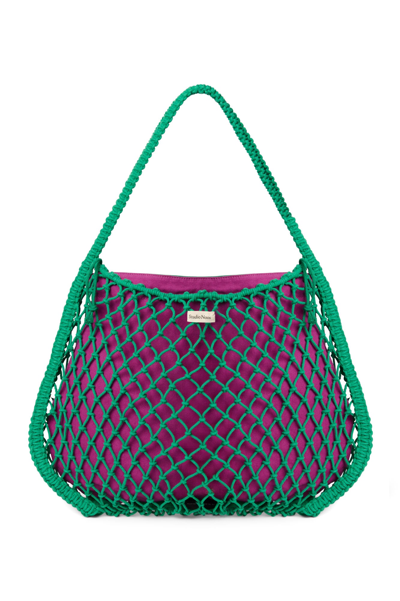Wende-Inlay in Lila-Grün | Macramé Mom-Bag in Grün mit
