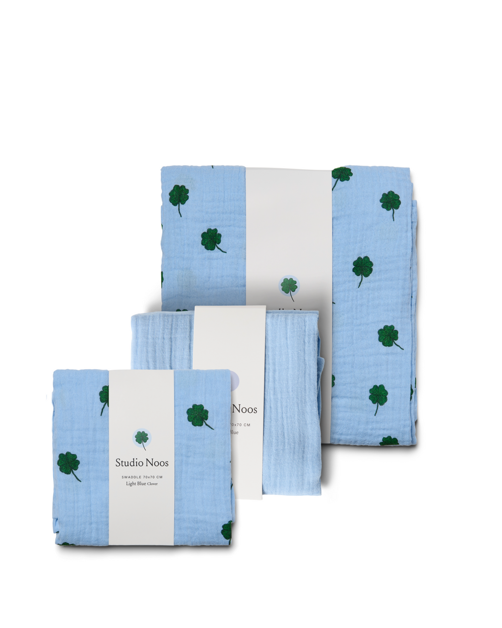 Musselintücher Geschenkset mit hellblauem Kleeblattmuster
