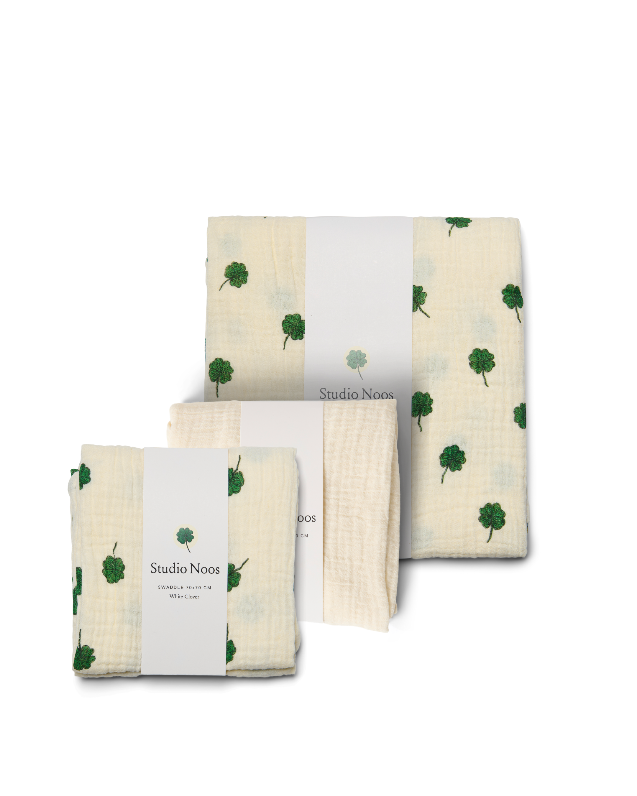 Musselintücher Geschenkset mit weißem Kleeblattmuster