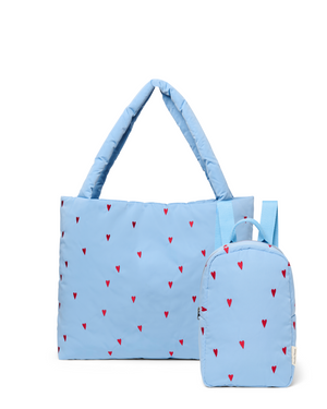 Passendes Puffy-Geschenkset | Hellblaue Herzen