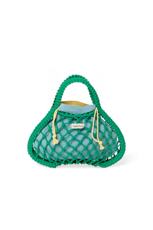 Wende-Inlay in Blau-Gelb | Mini-Handtasche aus Makramee in Grün mit