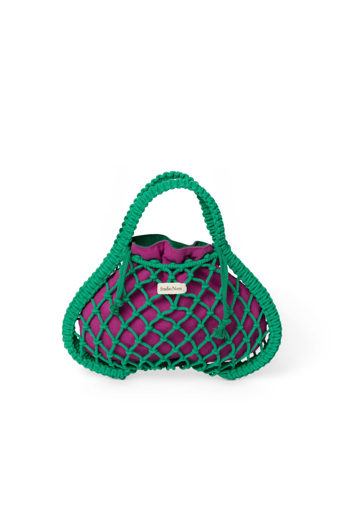 Wende-Inlay in Lila-Grün | Mini-Handtasche aus Makramee in Grün mit