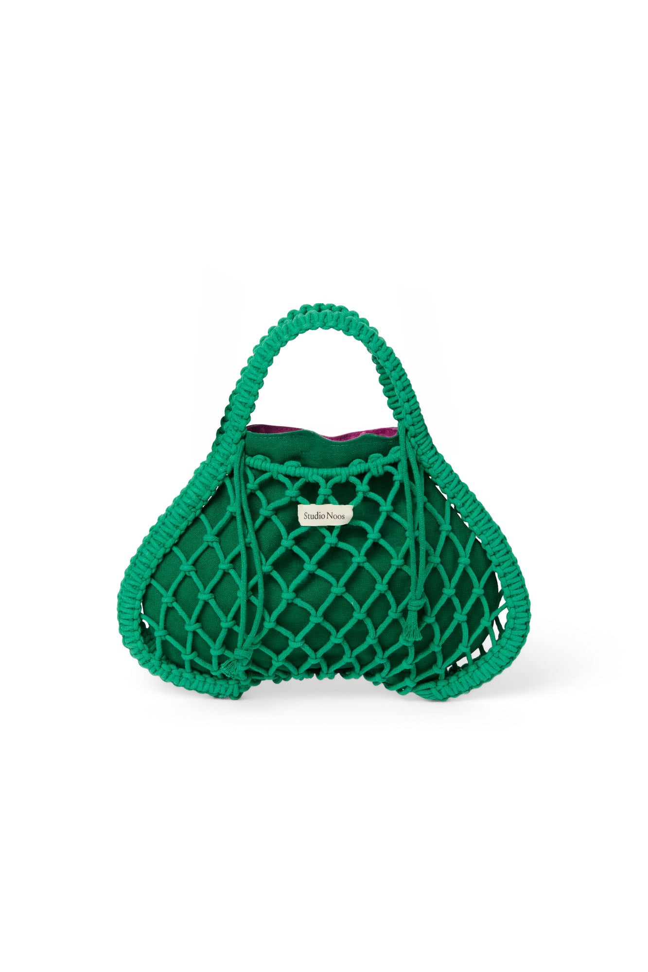 Wende-Inlay in Lila-Grün | Mini-Handtasche aus Makramee in Grün mit