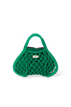 Wende-Inlay in Lila-Grün | Mini-Handtasche aus Makramee in Grün mit