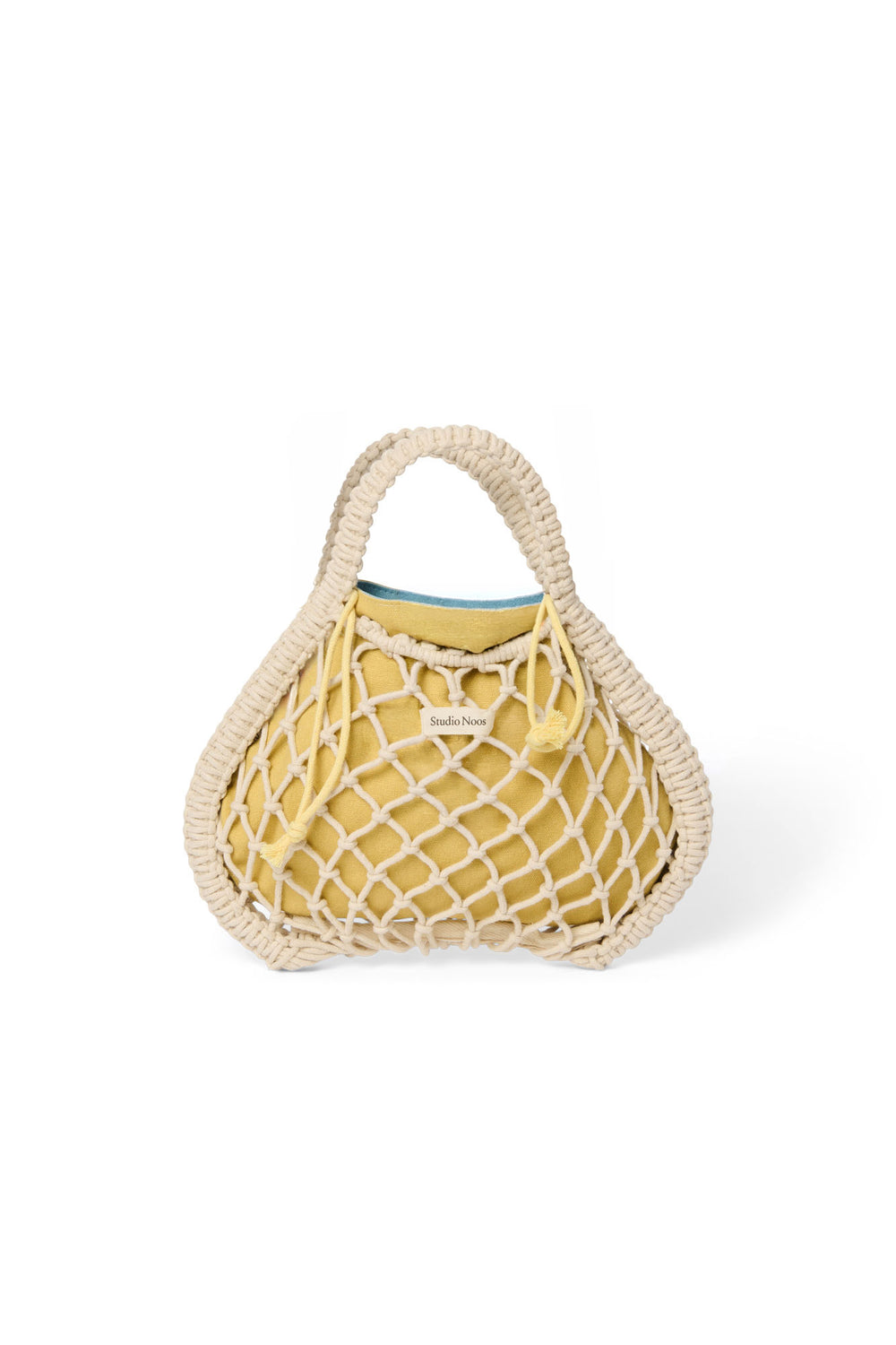 Wende-Inlay in Blau-Gelb | Mini-Handtasche aus Makramee in Natur mit