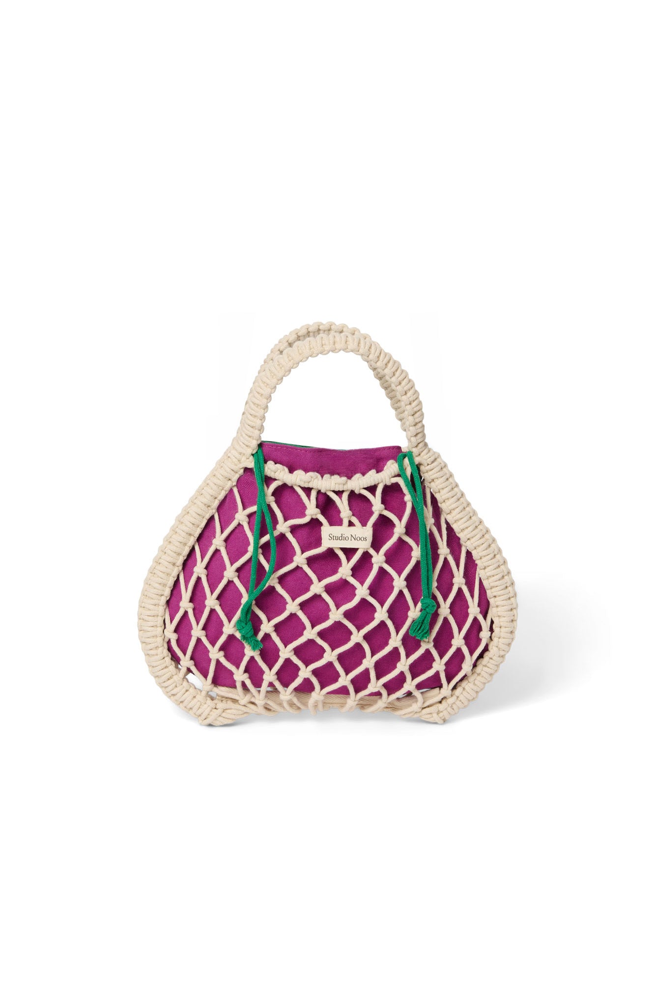 Wende-Inlay in Lila-Grün | Mini-Handtasche aus Makramee in Natur mit